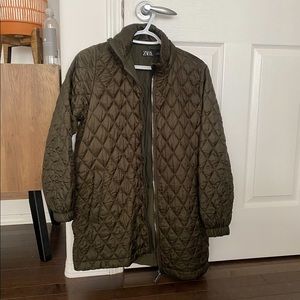 Zara Olive Green Quilted Light Parka Jacket
